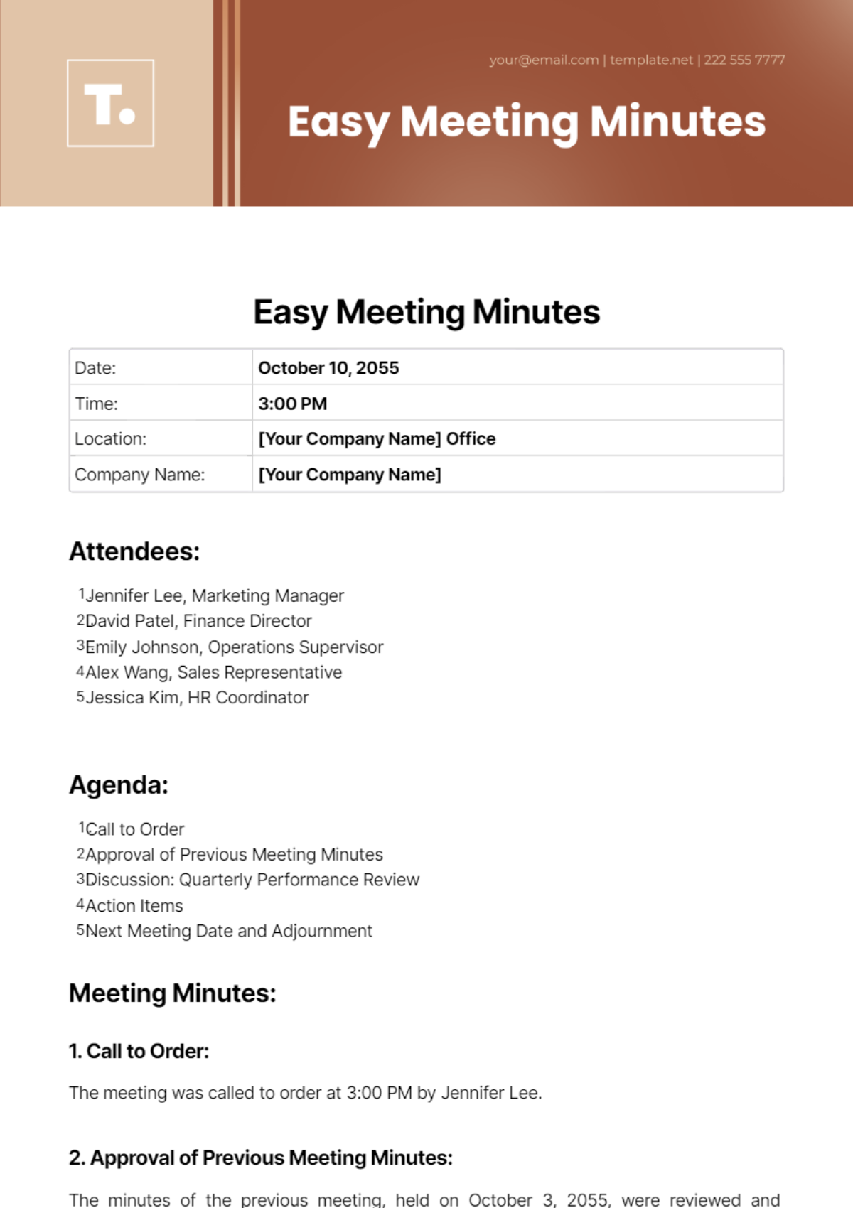 Easy Meeting Minutes Template - Edit Online & Download