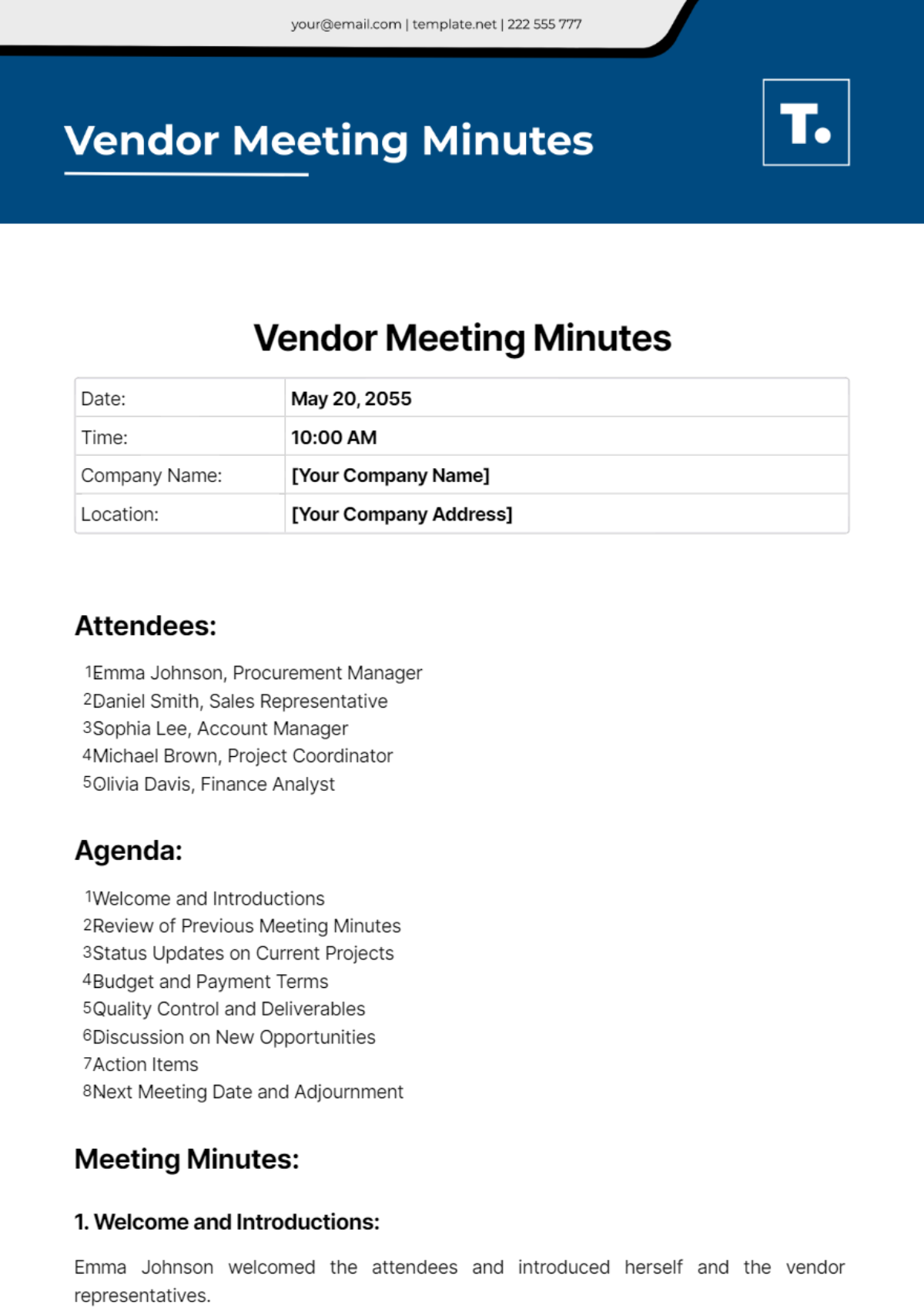 Vendor Meeting Minutes Template