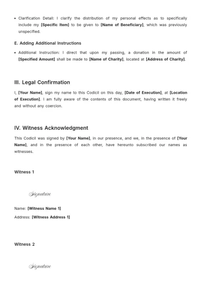 Free California Codicil to Will Template to Edit Online