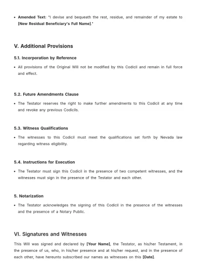Free Nevada Codicil to Will Template to Edit Online