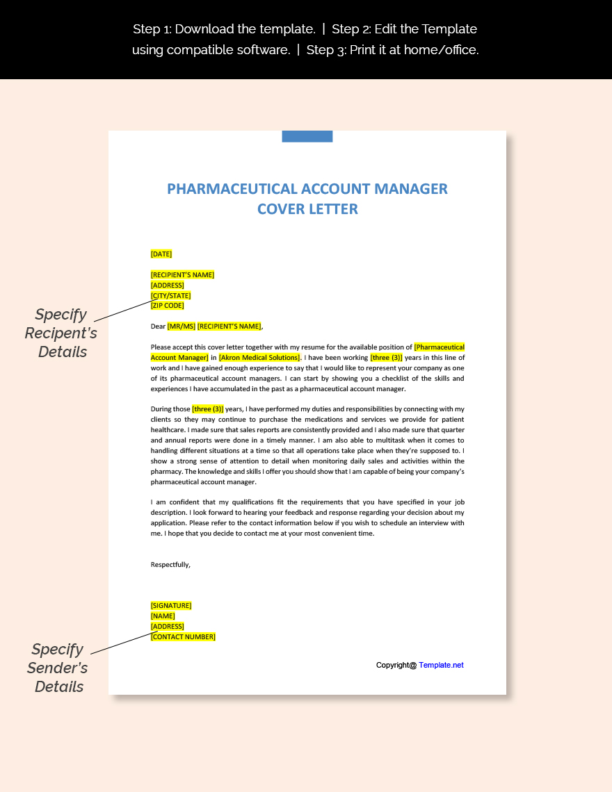 Pharmaceutical Account Manager Cover Letter Template