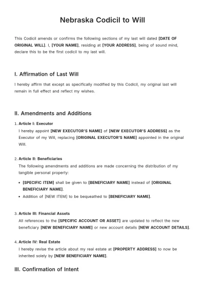 Free Nebraska Codicil to Will Template to Edit Online