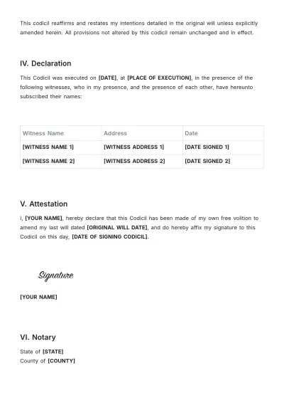 Free Nebraska Codicil to Will Template to Edit Online