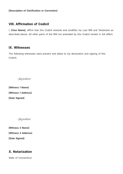 Free Connecticut Codicil to Will Template to Edit Online