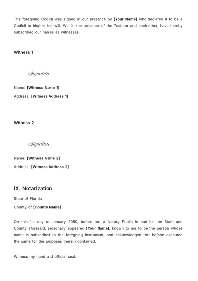 Free Florida Codicil to Will Template to Edit Online