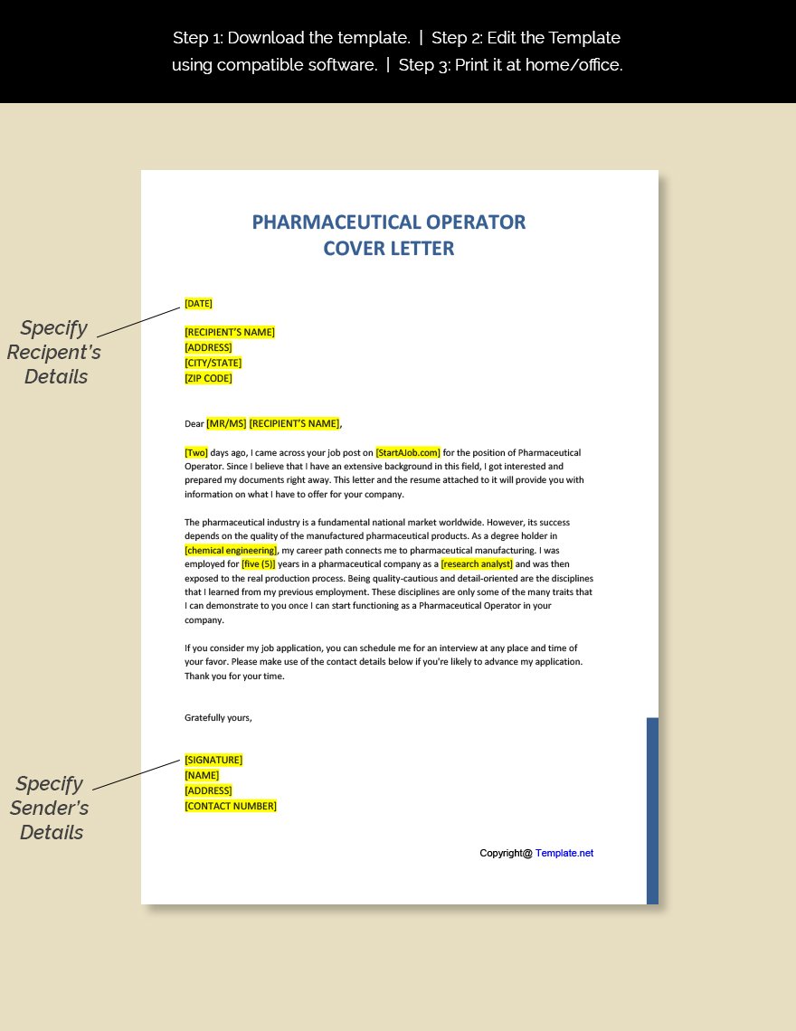 Pharmaceutical Operator Cover Letter Template