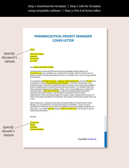 Pharmaceutical Project Manager Cover Letter Template
