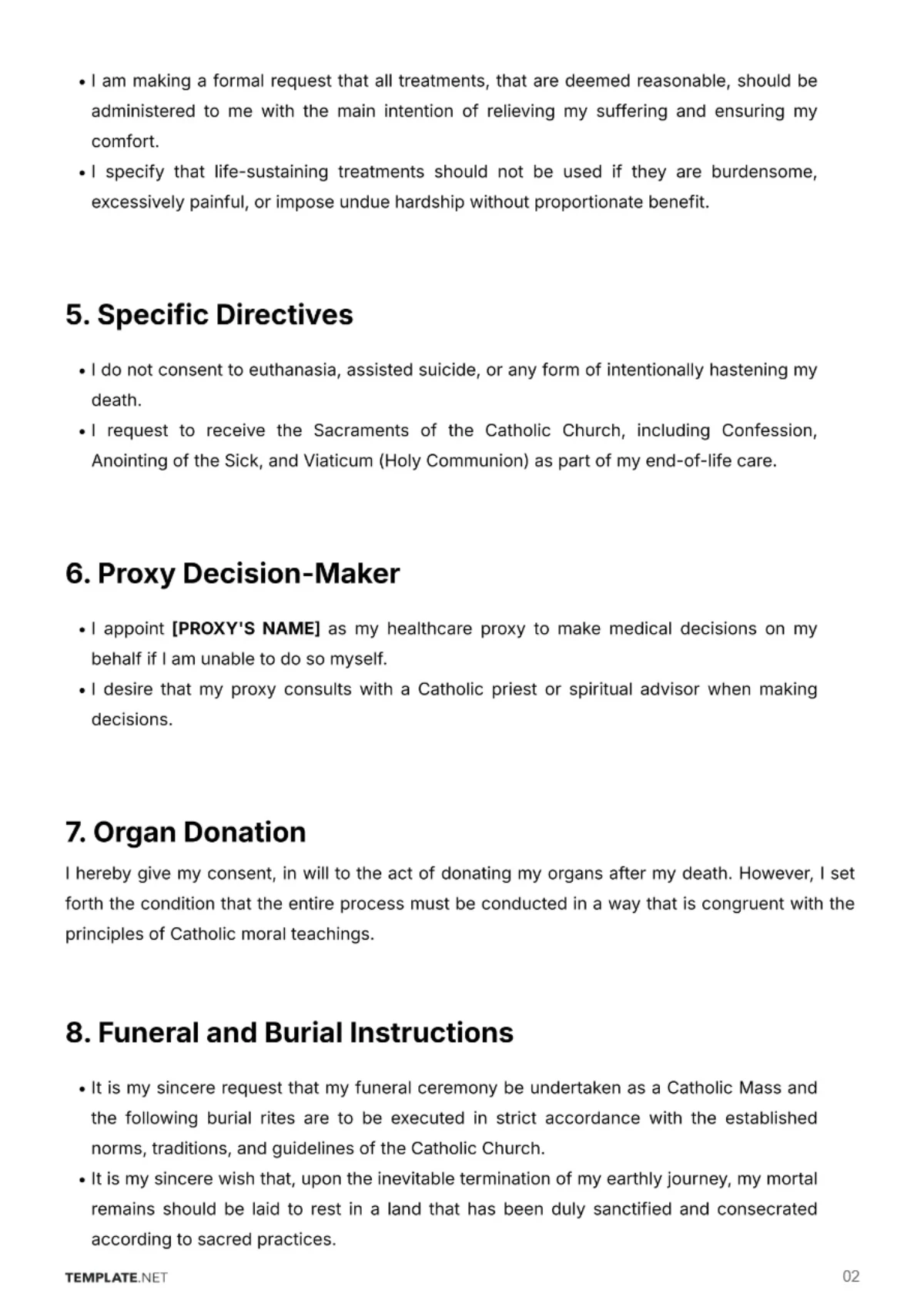 Free Catholic Living Will Template to Edit Online