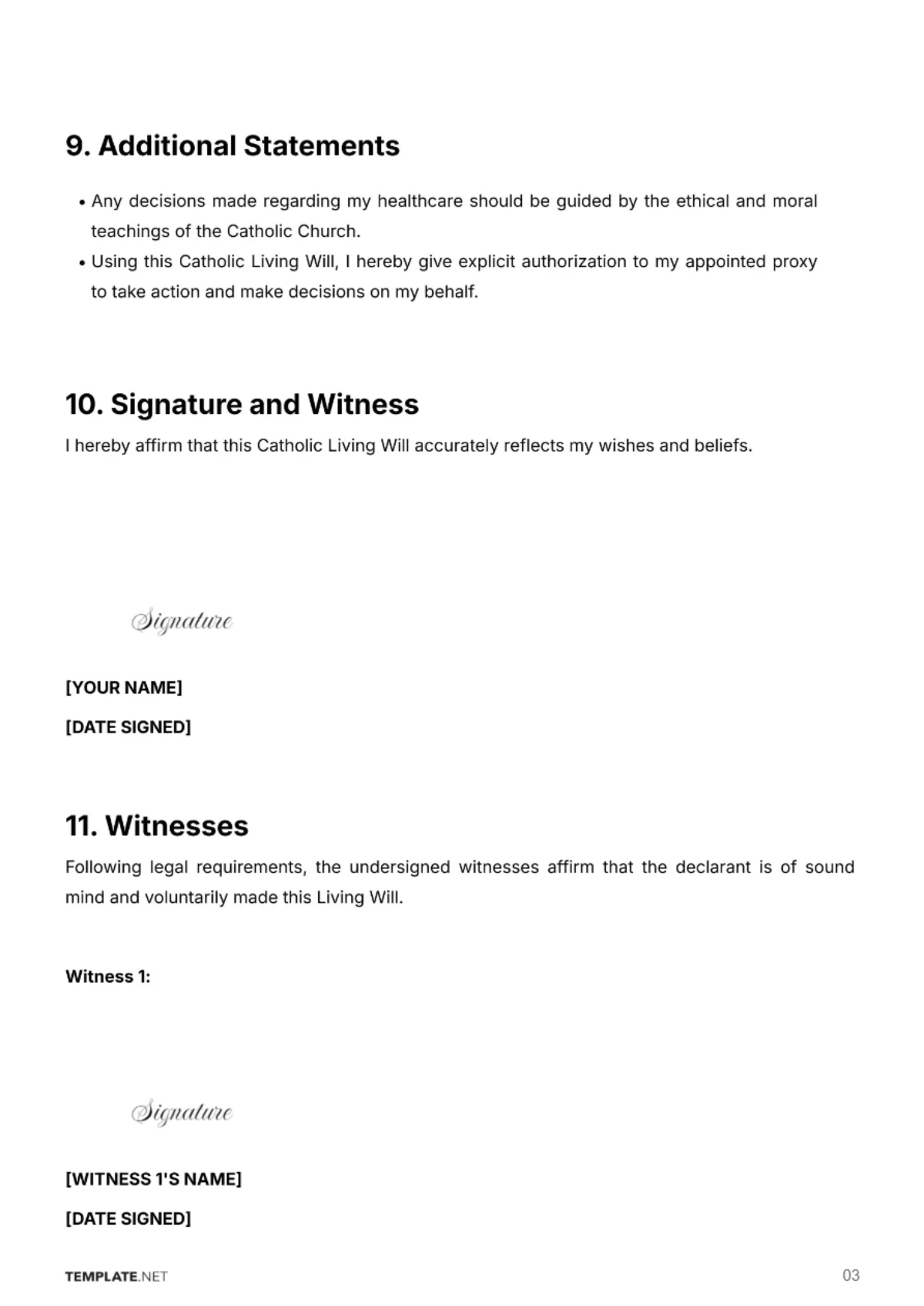 Free Catholic Living Will Template to Edit Online