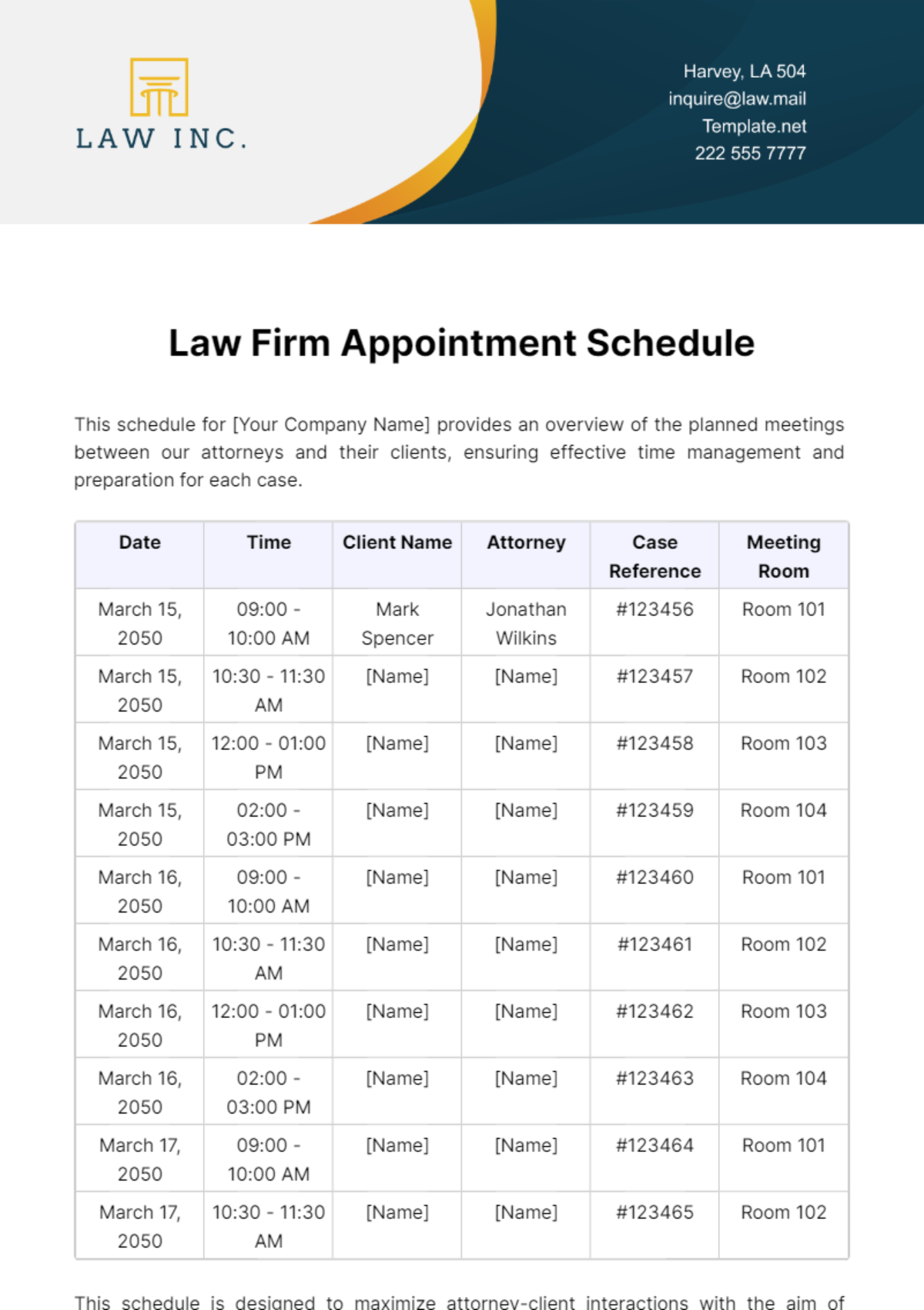 Free Law Firm Appointment Schedule Template