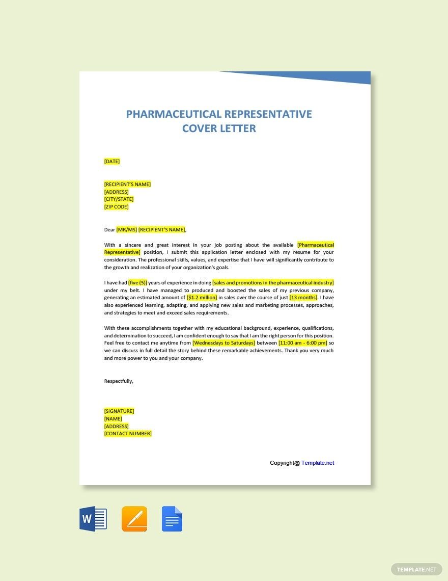 Pharmaceutical Representative Cover Letter
