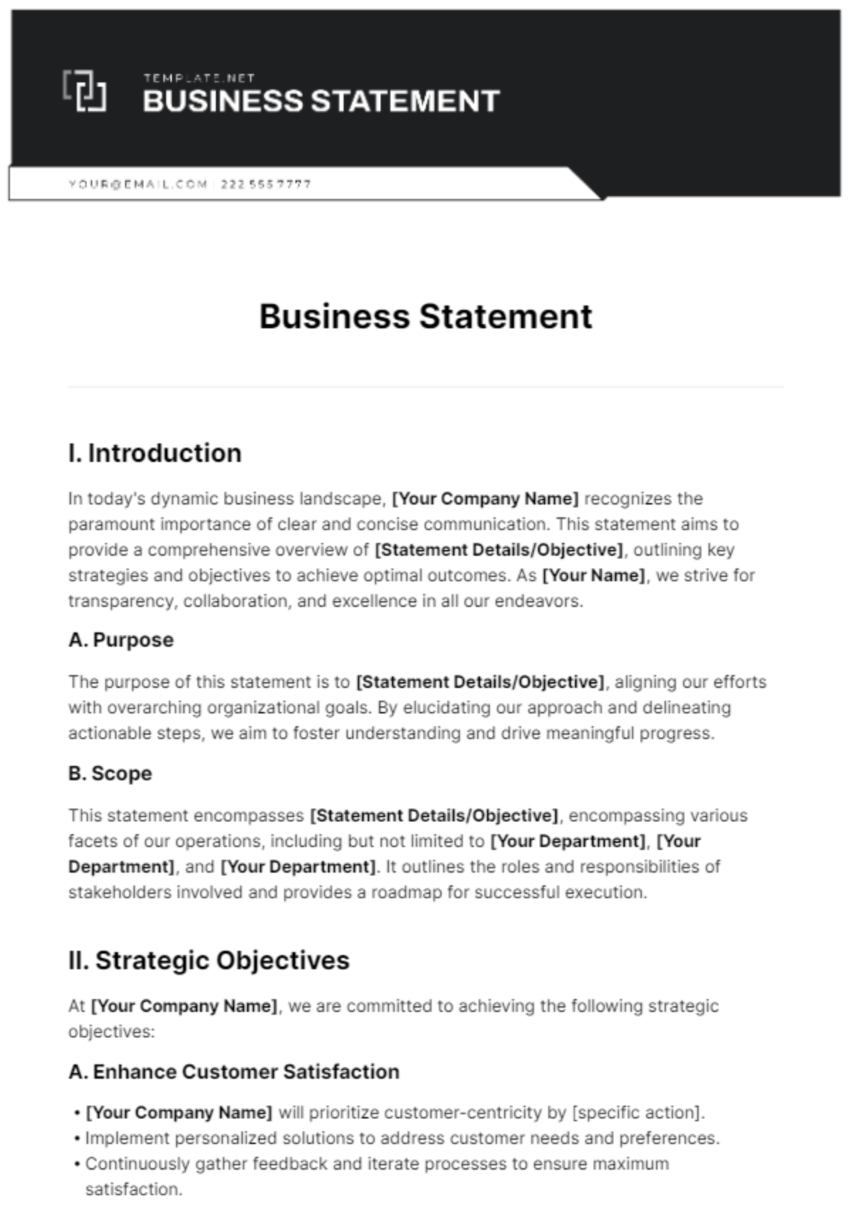 Business Statement Template