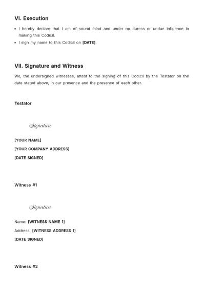 Free Hawaii Codicil to Will Template to Edit Online