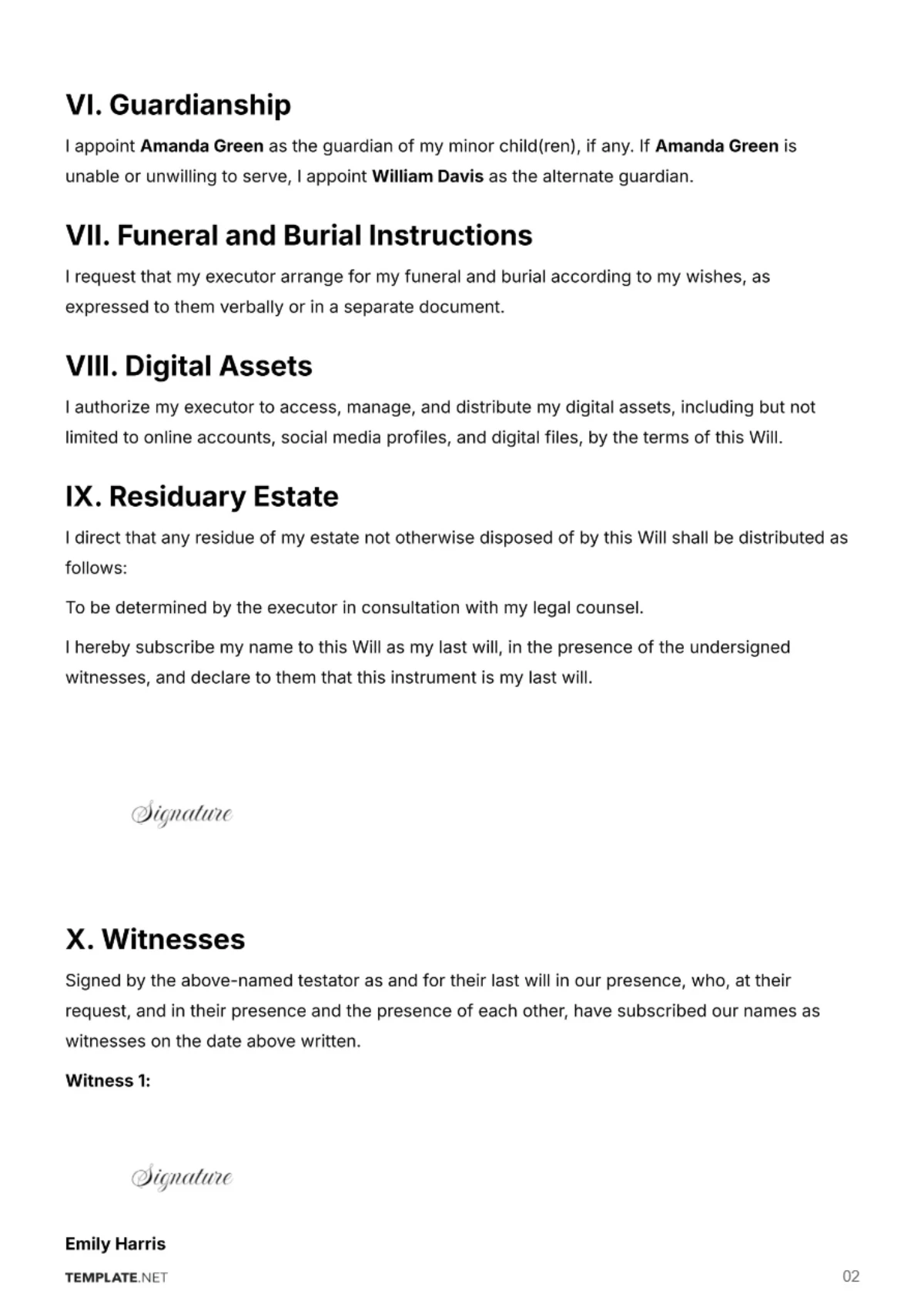 Free Death Will Template to Edit Online