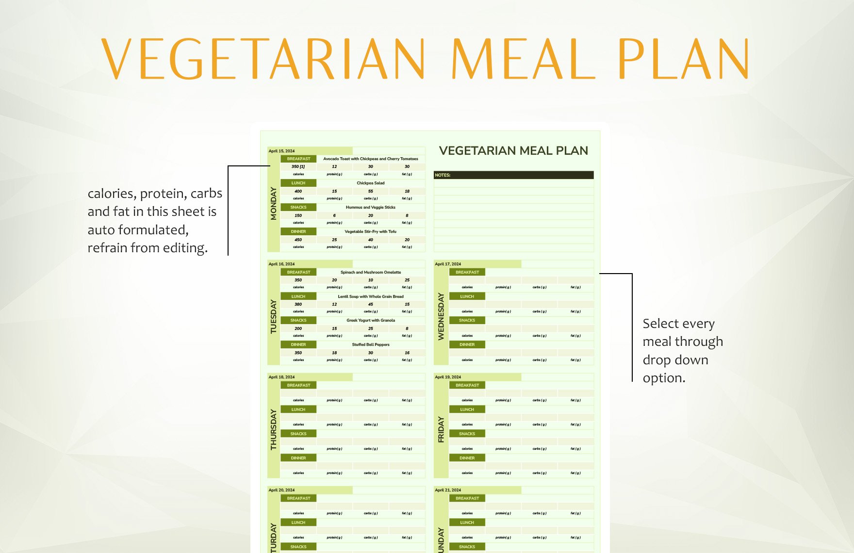 Vegetarian Meal Plan Template