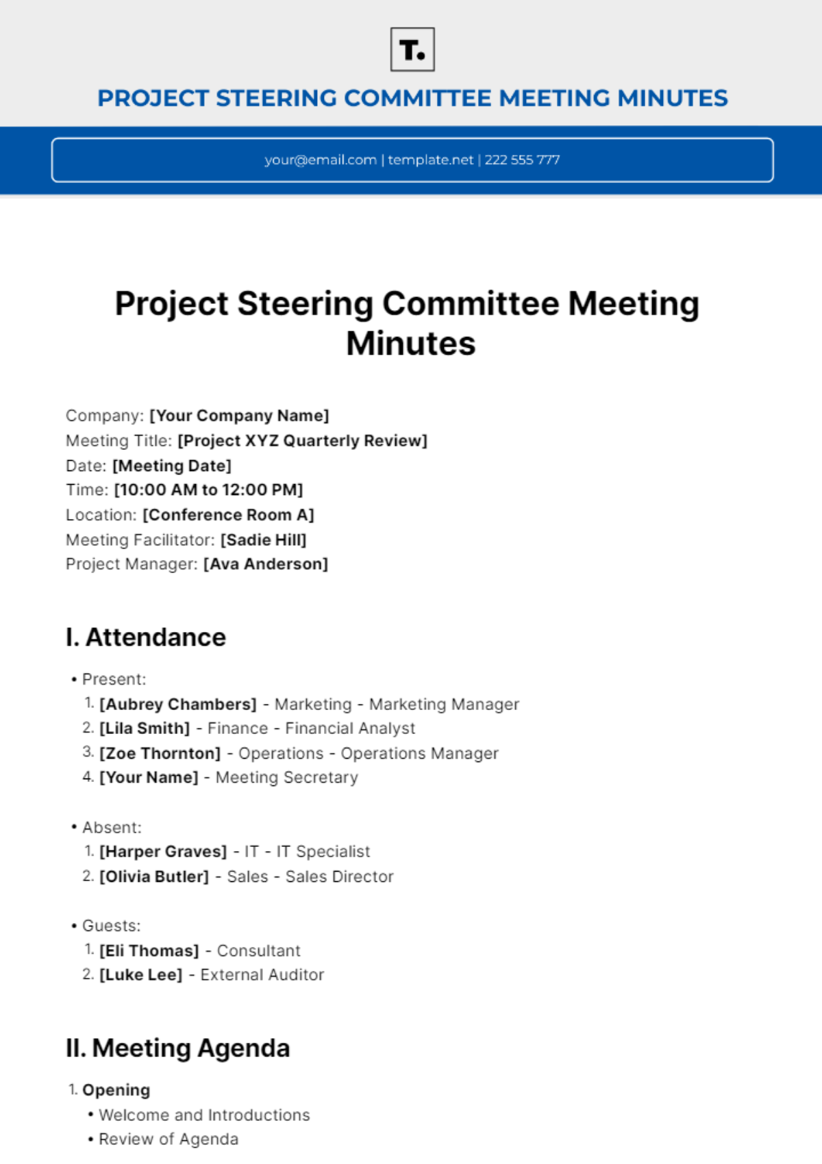 Project Steering Committee Meeting Minutes Template