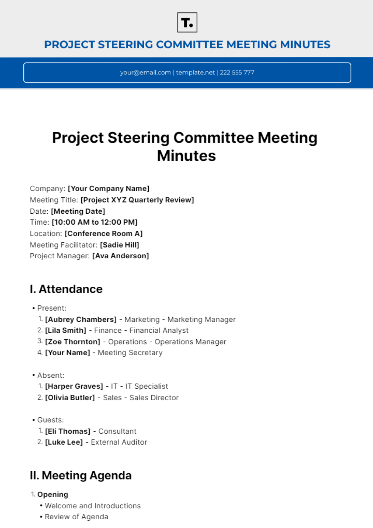 Project Steering Committee Meeting Minutes Template - Edit Online & Download