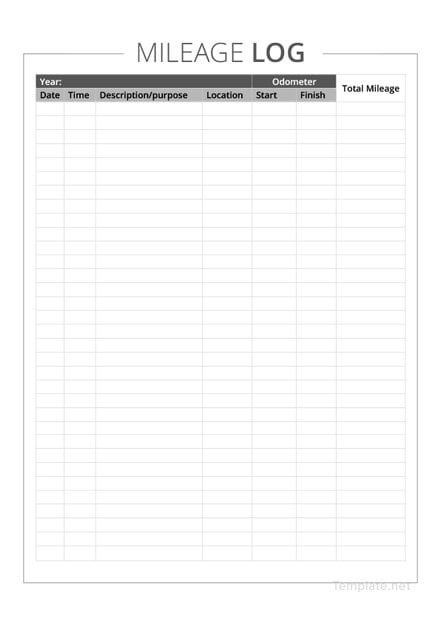 Mileage Log Template Free Templates