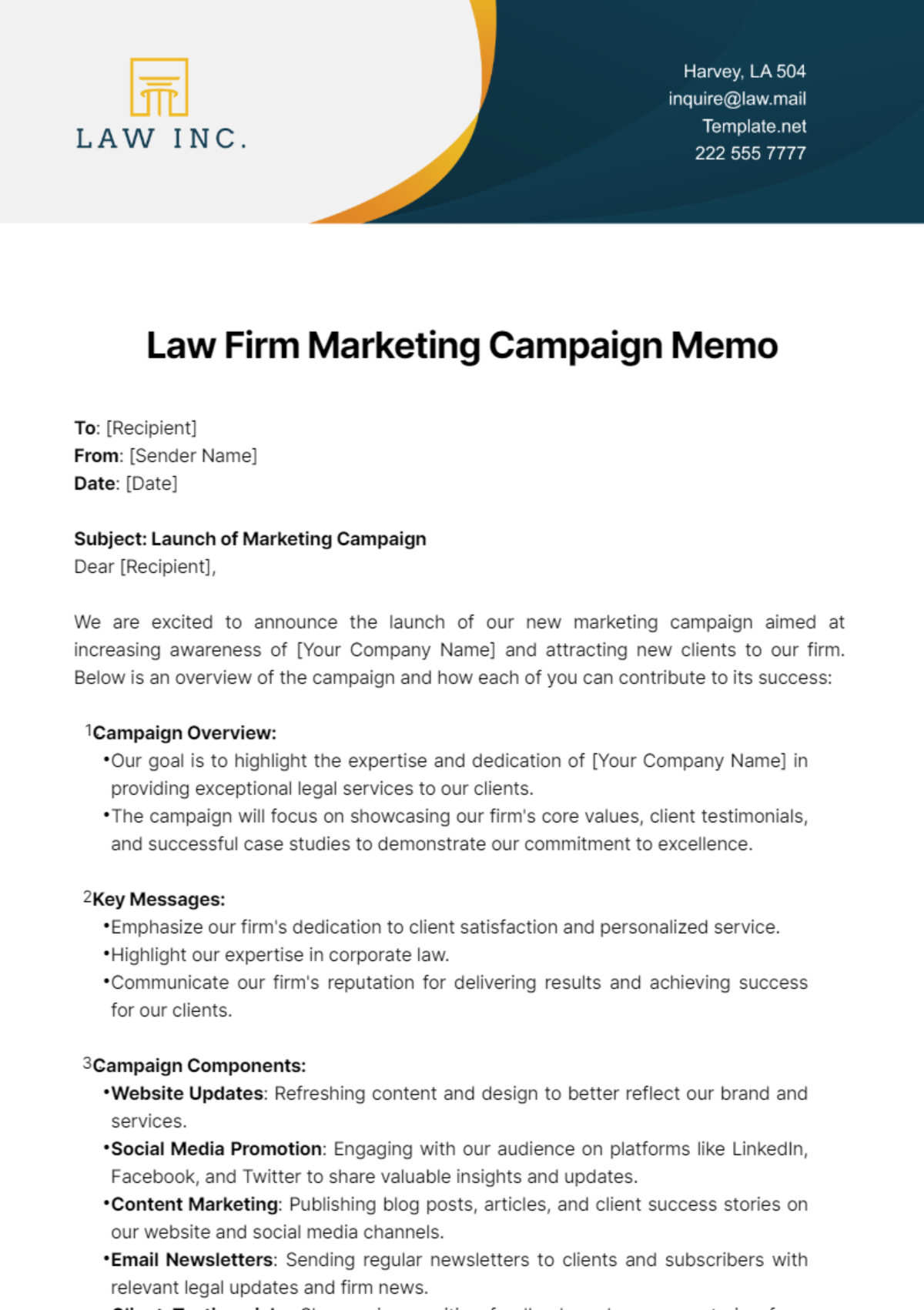 Law Firm Marketing Campaign Memo Template - Edit Online & Download