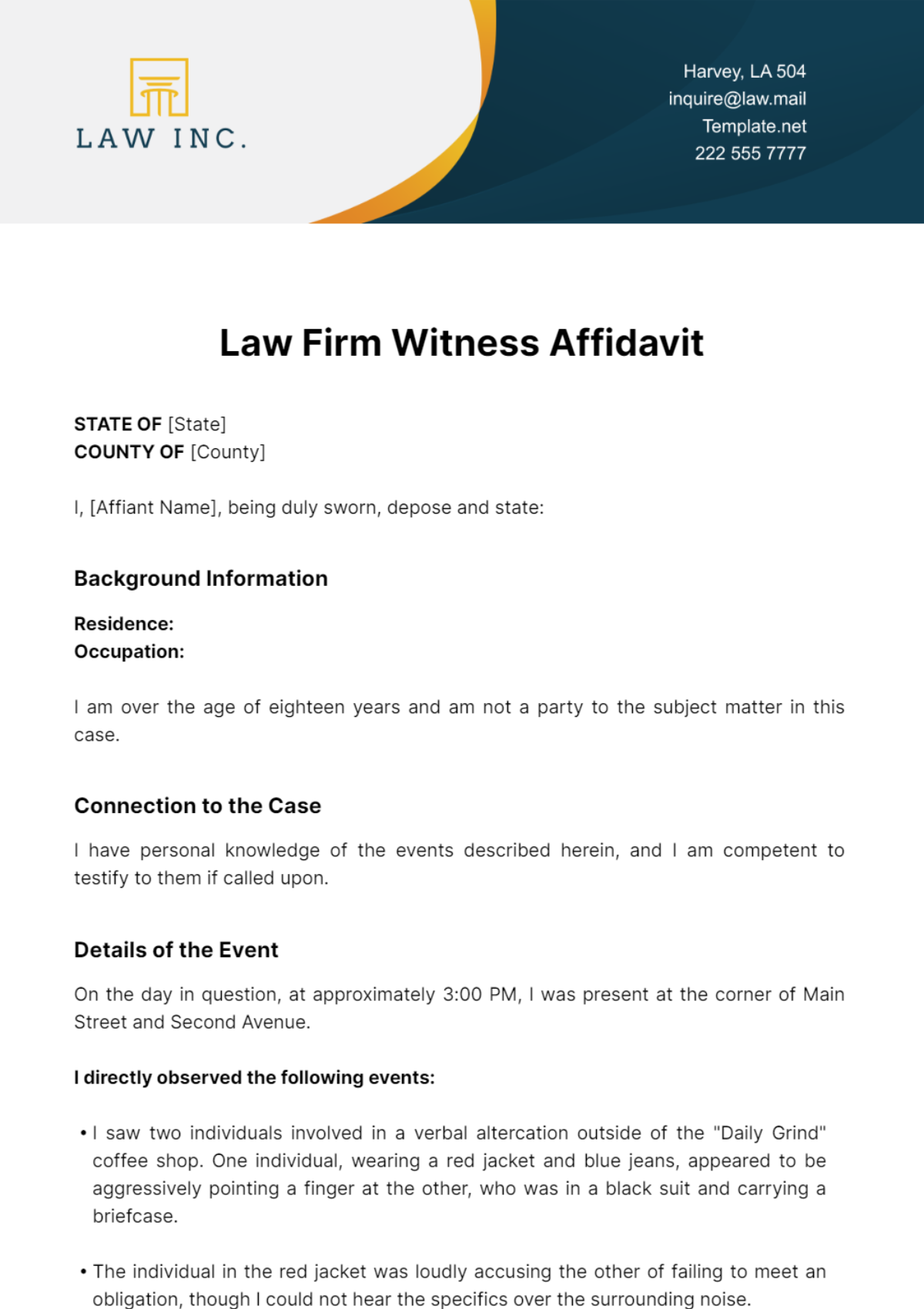 Law Firm Witness Affidavit Template
