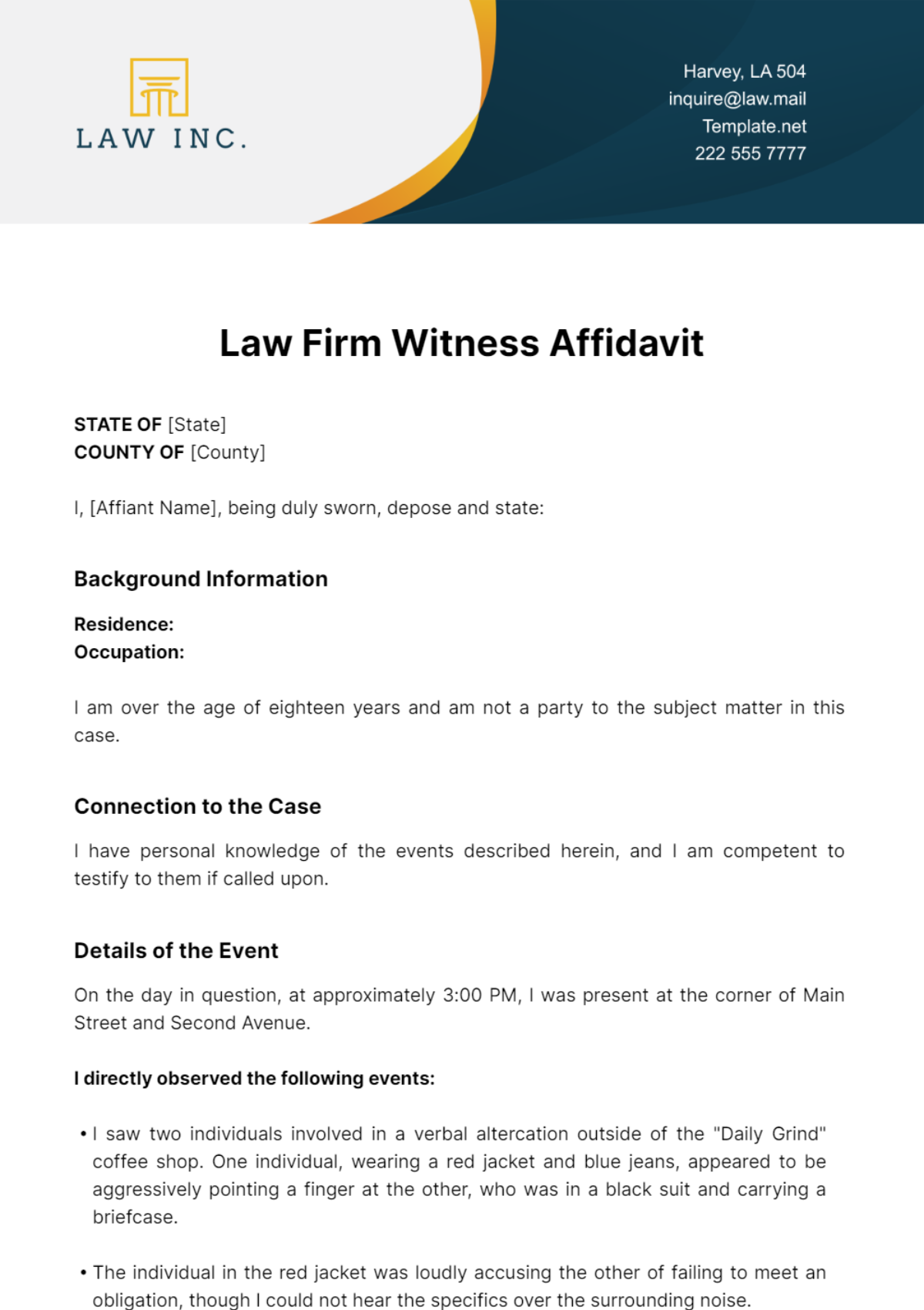 Law Firm Witness Affidavit Template - Edit Online & Download