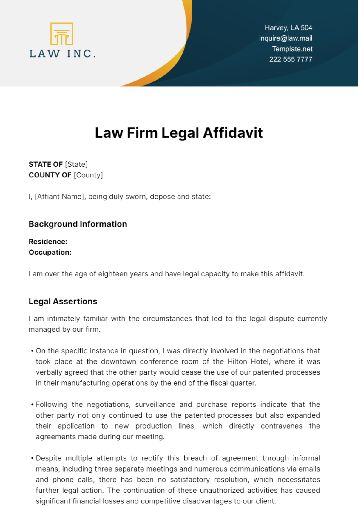 Law Firm Legal Affidavit Template