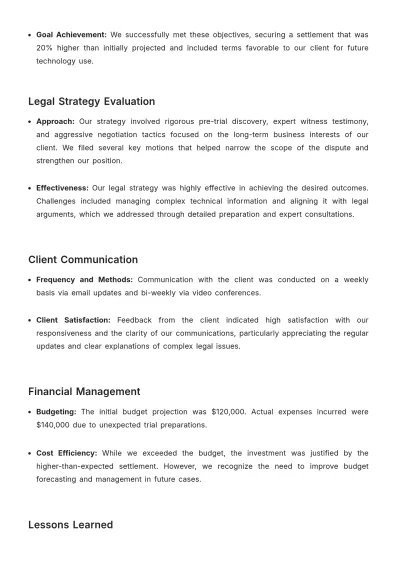 Free Law Firm Case Outcome Evaluation Template to Edit Online