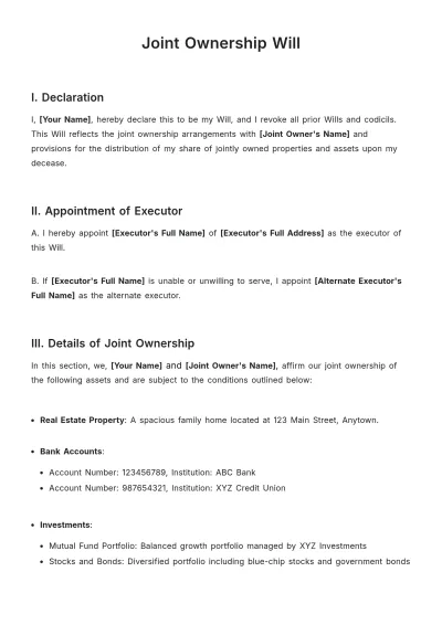 Free Joint Ownership Will Template to Edit Online