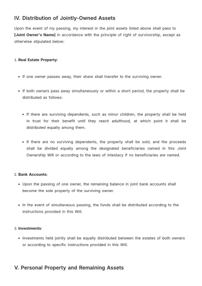 Free Joint Ownership Will Template to Edit Online