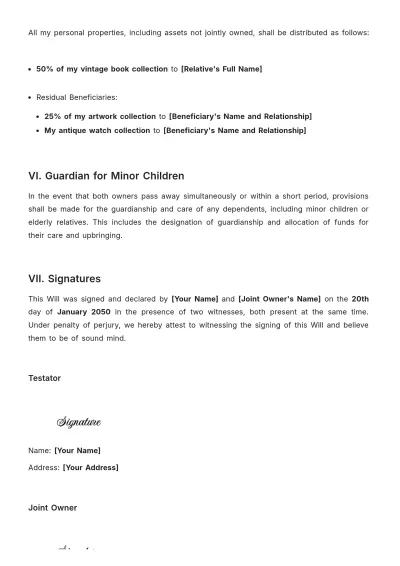Free Joint Ownership Will Template to Edit Online
