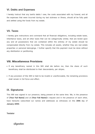 Free Generic Last Will Template to Edit Online