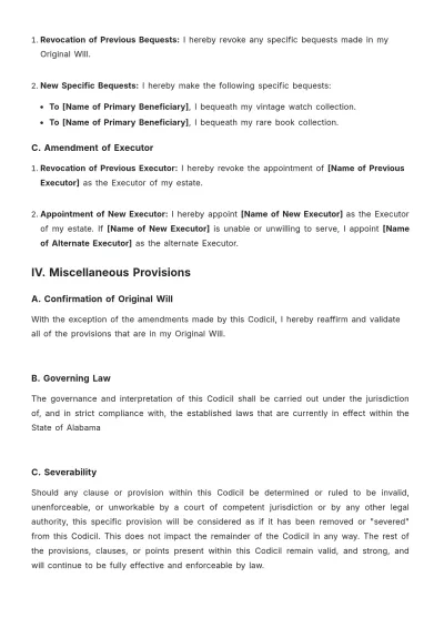 Free Alabama Codicil to Will Template to Edit Online