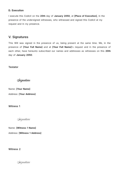 Free Alabama Codicil to Will Template to Edit Online
