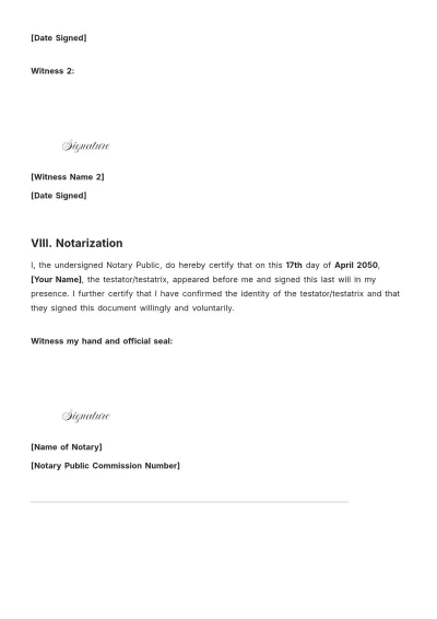 Free Estate Will Template to Edit Online