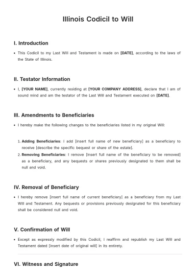 Free Illinois Codicil to Will Template to Edit Online