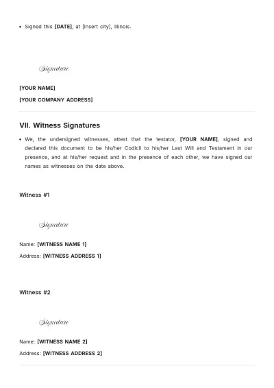 Free Illinois Codicil to Will Template to Edit Online