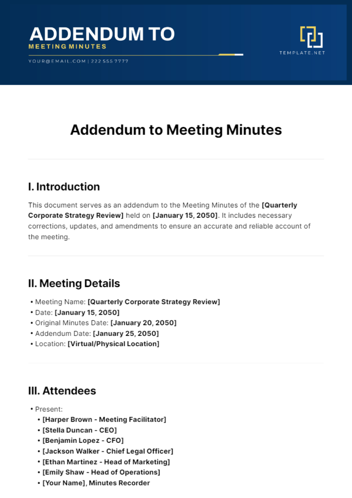 Addendum To Meeting Minutes Template