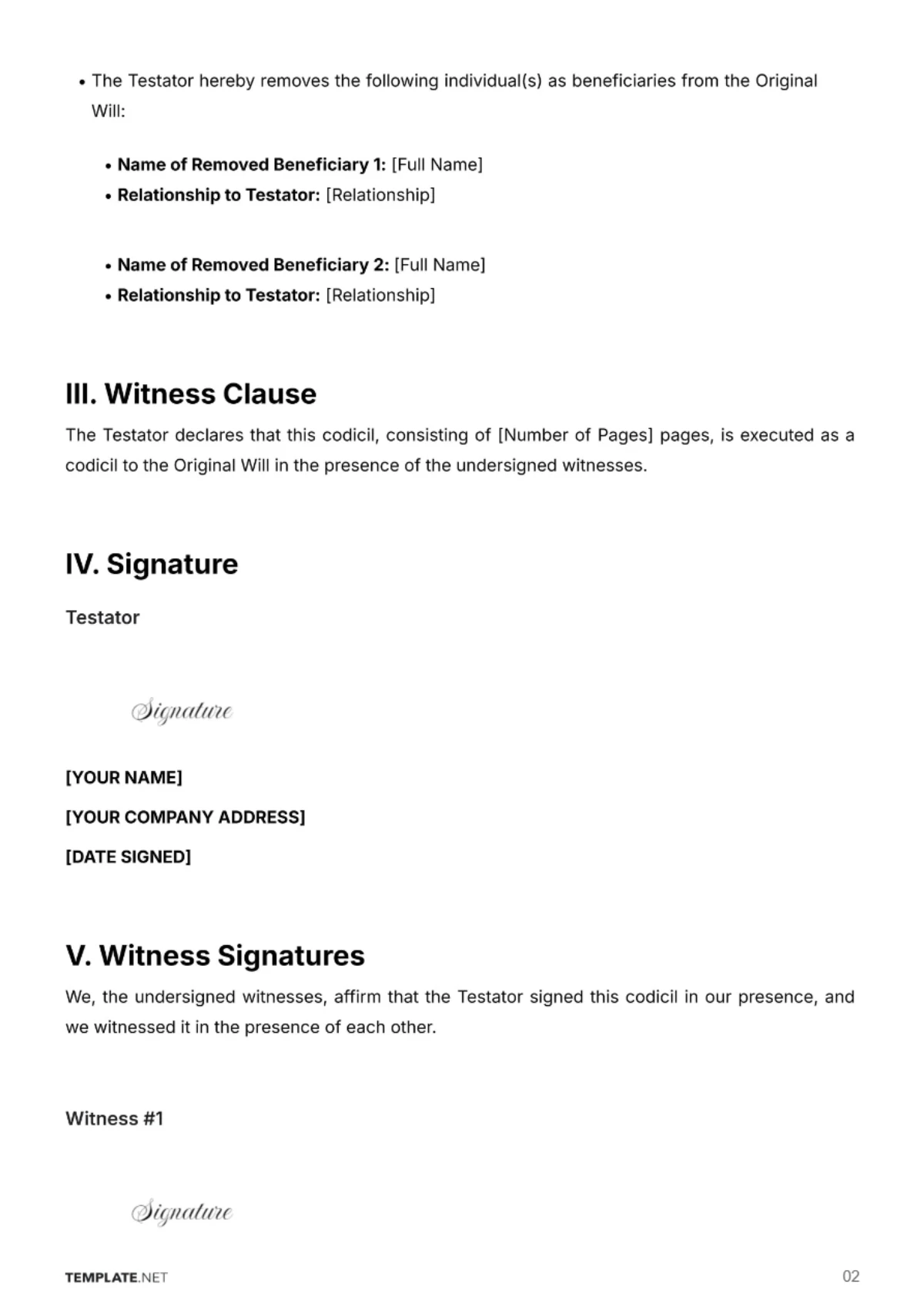 Free Indiana Codicil to Will Template to Edit Online
