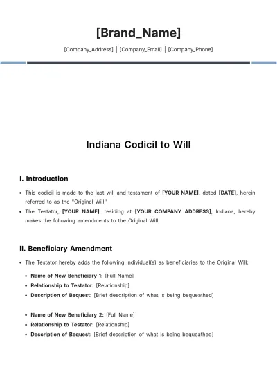Free Indiana Codicil to Will Template to Edit Online