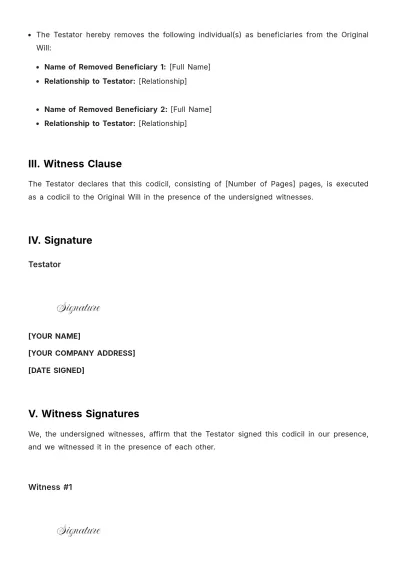 Free Indiana Codicil to Will Template to Edit Online