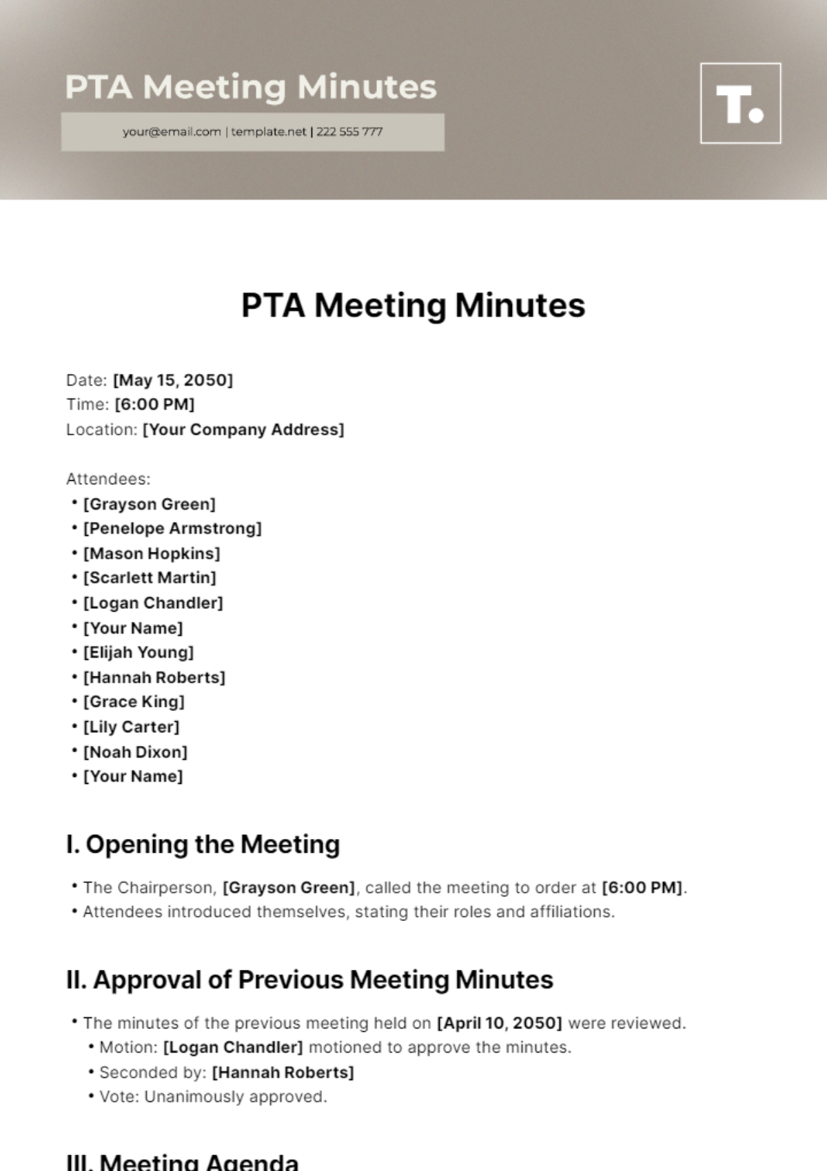 PTA Meeting Minutes Template