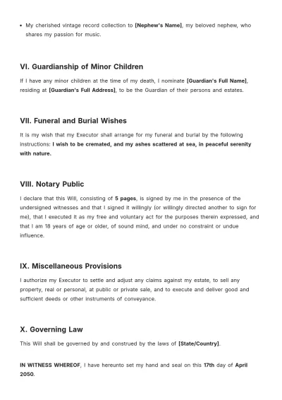 Free Single Person Will Template to Edit Online
