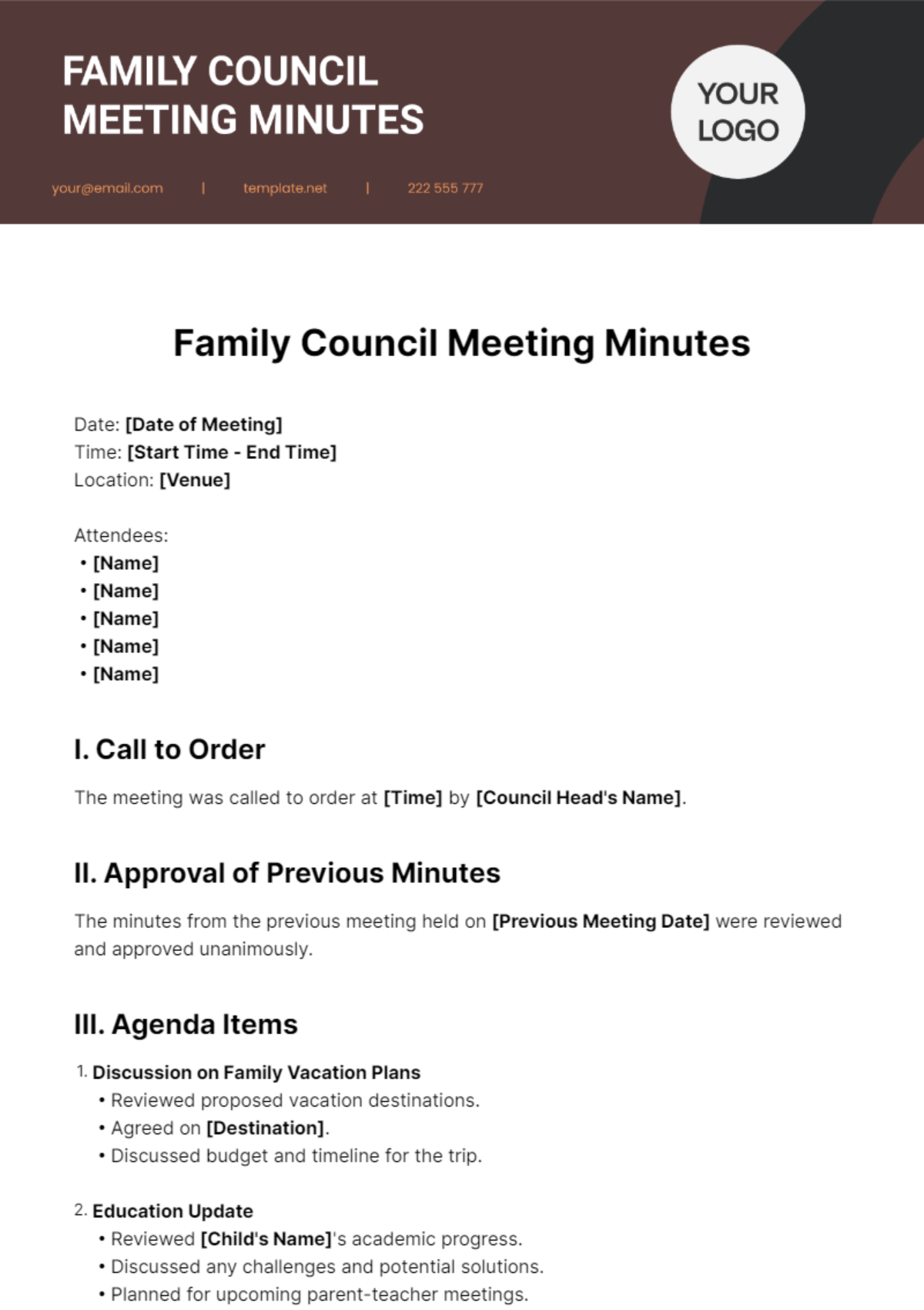 Family Council Meeting Minutes Template
