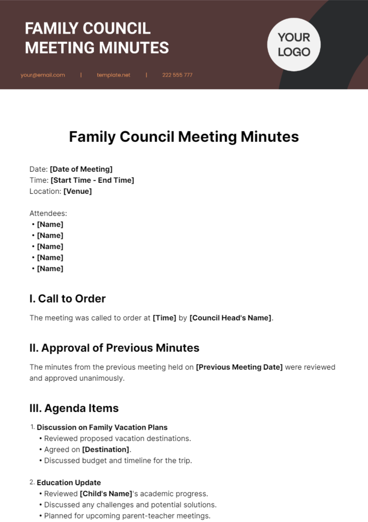 Family Council Meeting Minutes Template - Edit Online & Download