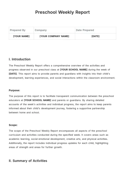 Free Preschool Weekly Report Template to Edit Online