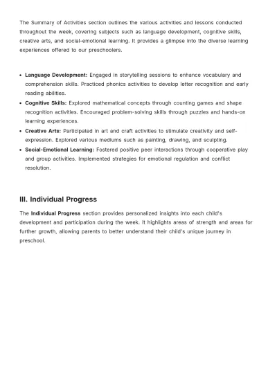 Free Preschool Weekly Report Template to Edit Online