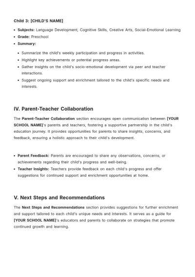 Free Preschool Weekly Report Template to Edit Online