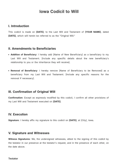 Free Iowa Codicil to Will Template to Edit Online