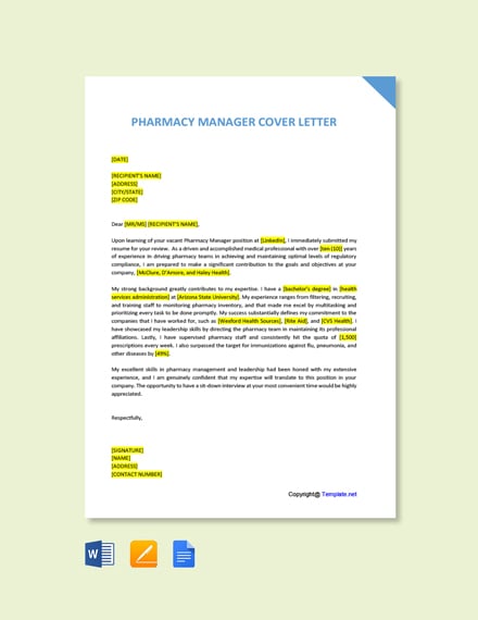 cover letter for pharmacy supervisor position