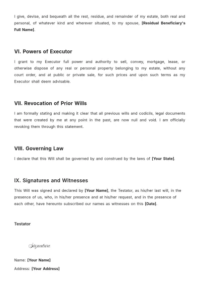 Free Voluntary Will And Testament Template to Edit Online